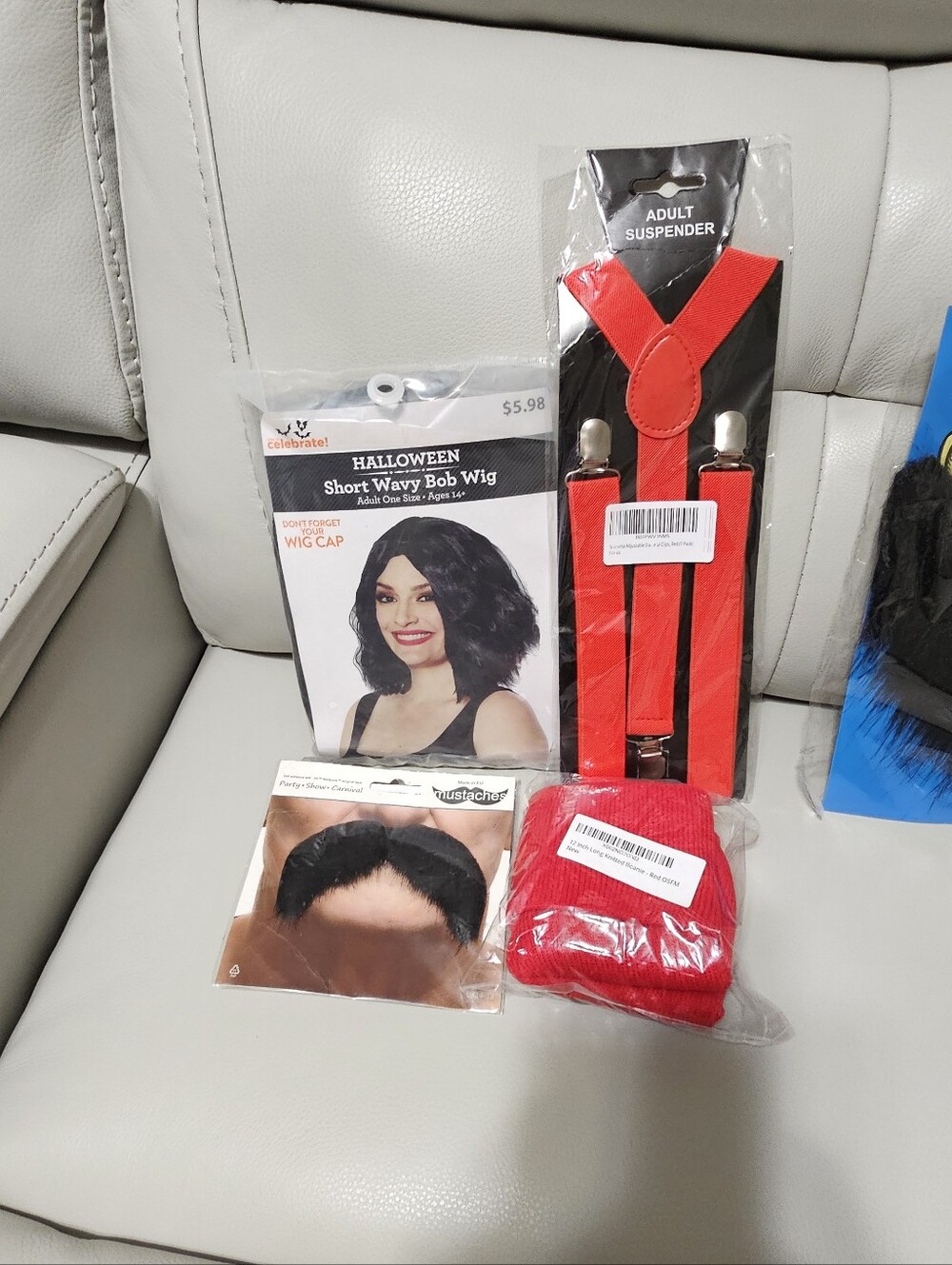 Cheech and Chong Accessories— Black & Red Wig, Beard, Suspenders, Glasses - Picture 2 of 3